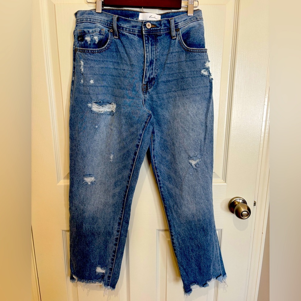 KanCan Jeans Womens 13/30 Blue Straight High Rise Ripped Medium Denim